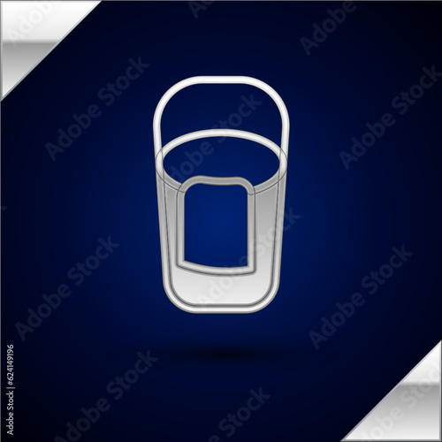 Silver Bucket with rag icon isolated on dark blue background. Cleaning service concept. Vector