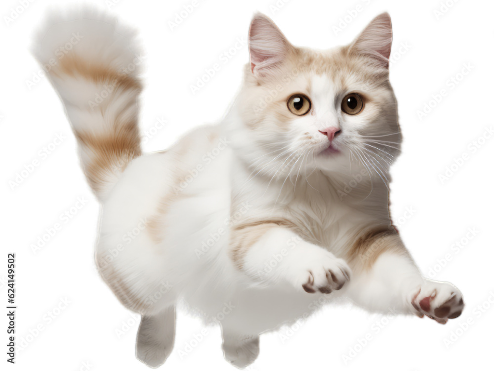 Graceful Manx Cat Leaping in Mid-Air - Transparent Background