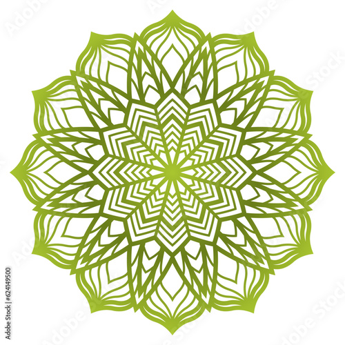 Vector mandala. Lace pattern. Ornamental round ornament. Abstract green illustration. Snowflake