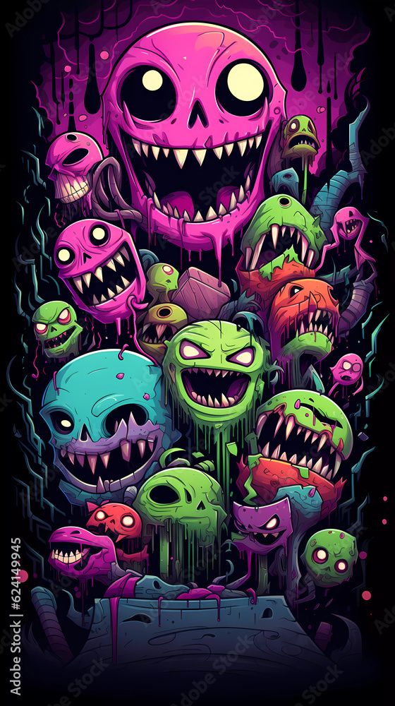 Macabre Sweets: Scary Horror Candyskull Creatures in Nightmarish Illustration, Generative AI Macabre Sweets: Scary Horror Candyskull Creatures in Nightmarish Illustration, Generative AI