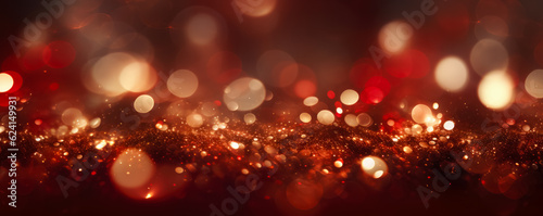 Golden light shine particles bokeh on crimson red background 