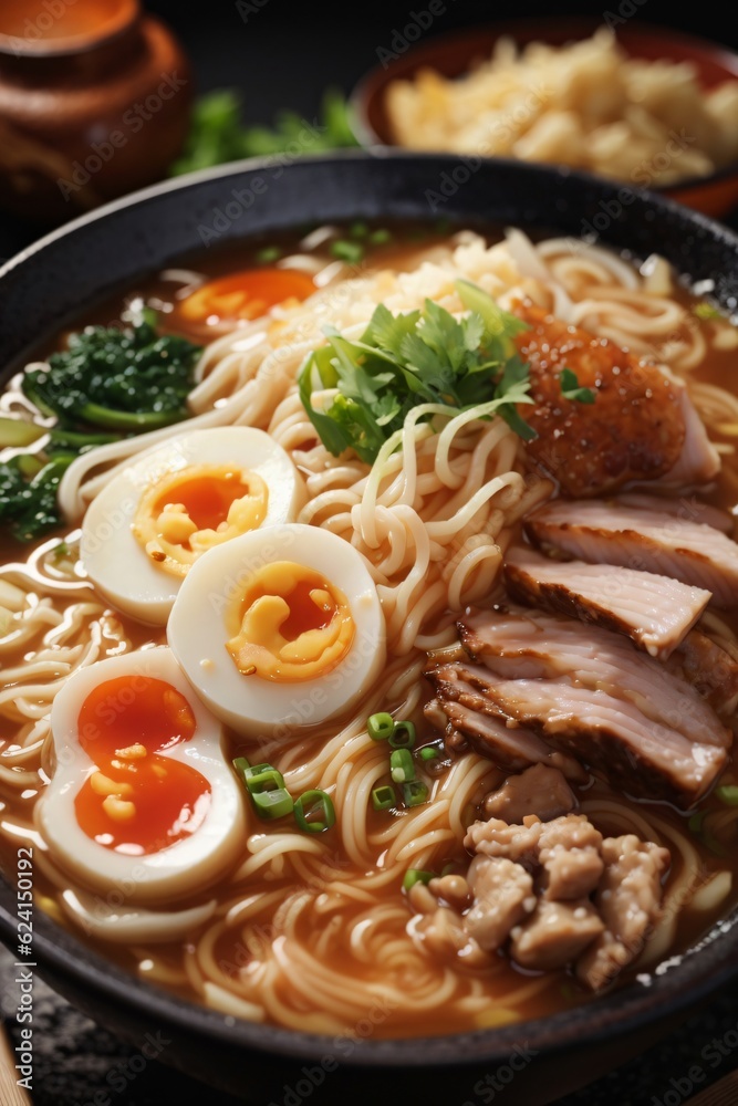 ramen noodles with egg, pork and vegetables