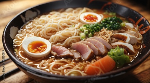 ramen noodles with egg, pork and vegetables