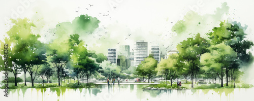 Fotografia green space in urban city, watercolor