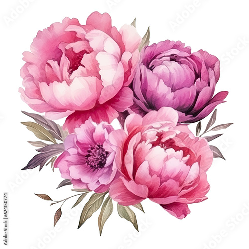 Watercolor peony flower isolated. Illustration AI Generative.