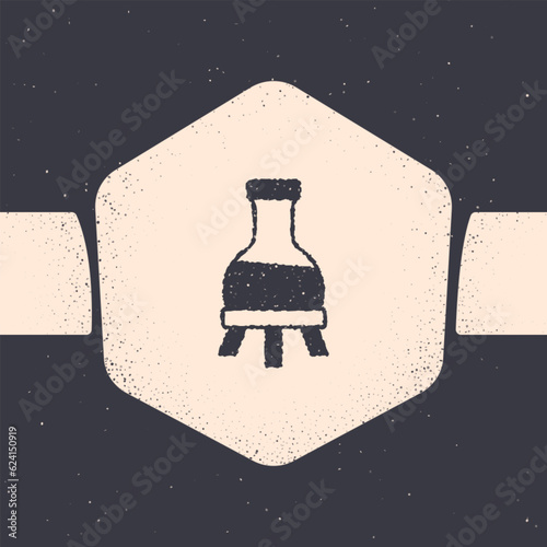 Grunge Test tube and flask chemical laboratory test icon isolated on grey background. Laboratory glassware sign. Monochrome vintage drawing. Vector