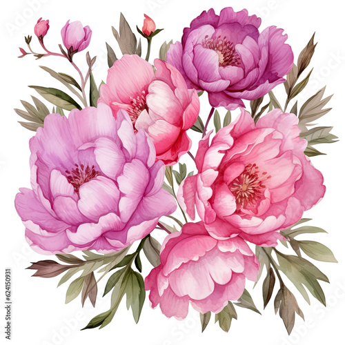 Watercolor peony flower isolated. Illustration AI Generative.