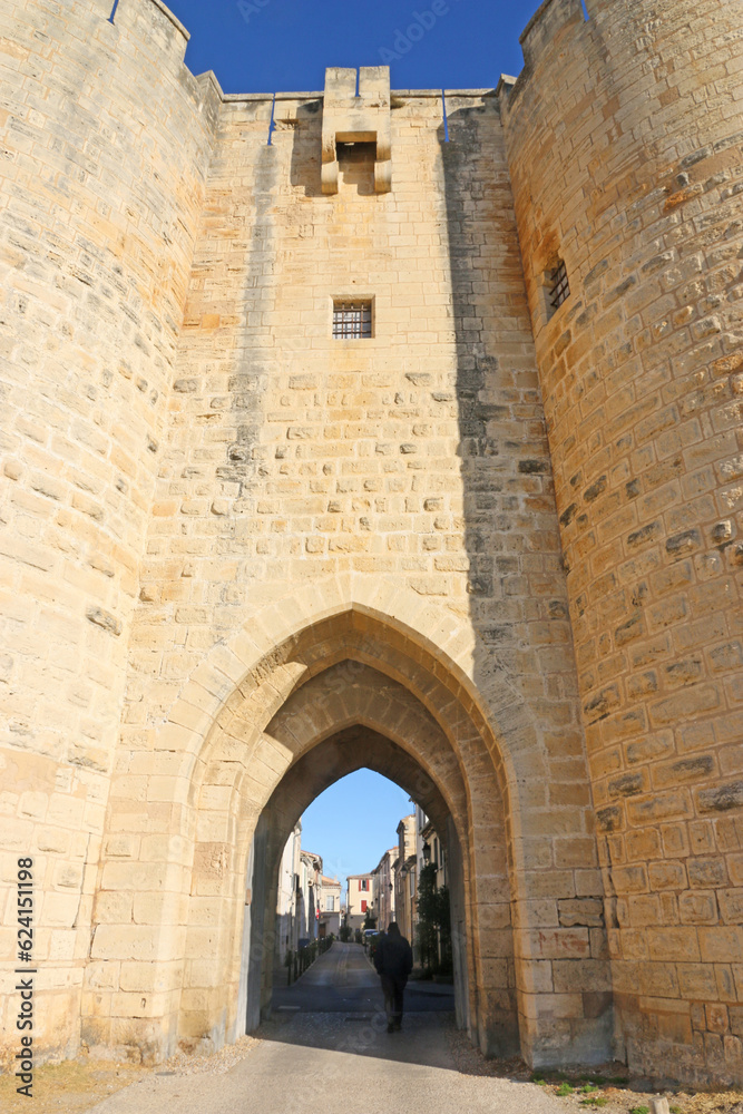 City walls and gatehouse in Aigues-Mortes in France