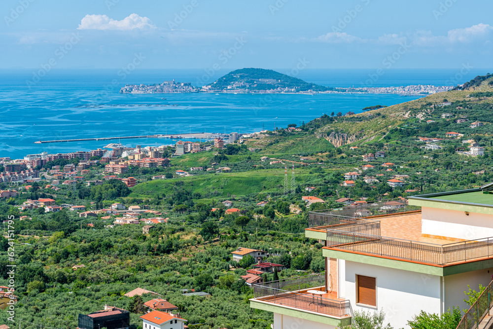 Panoramic view with the Geata Gulf from Maranola, small village in the province of Latina, Lazio, central Italy.