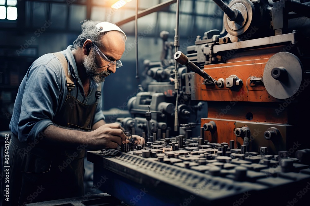 Industrial Machinery Operator: Routine Tasks on Labor Day. Photo generative AI Industrial Machinery Operator: Routine Tasks on Labor Day. Photo generative AI