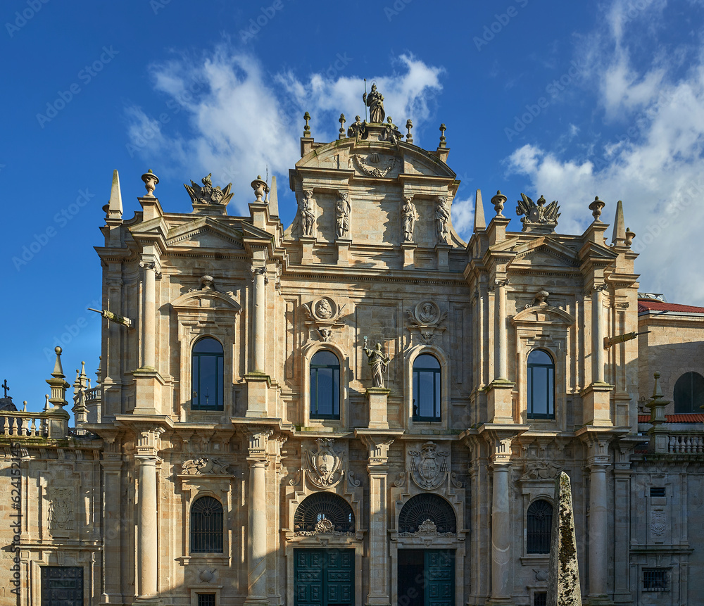 north facade of the cathedral of santiago de compostela in neoclassical style, called façade of la azabachería