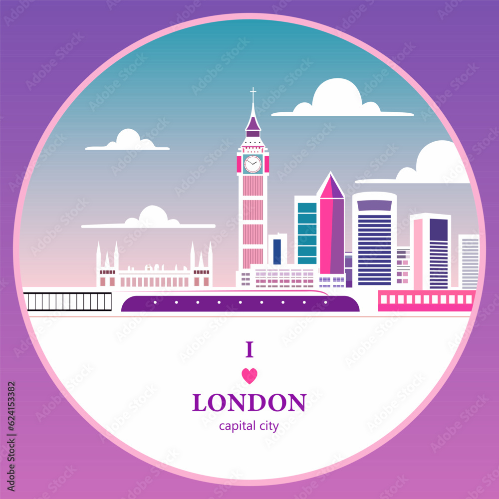 Obraz premium London city skyline emblem with big ben landmark in flat design