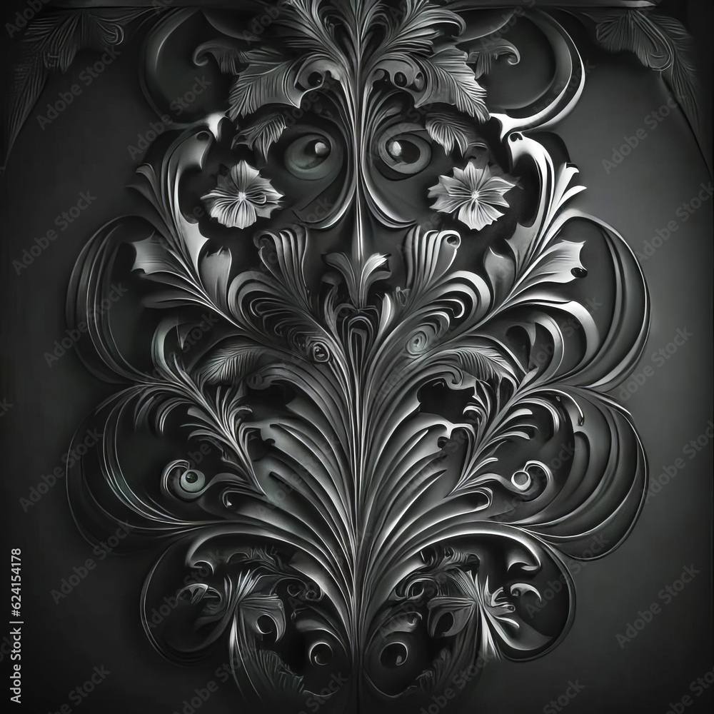 Abstract floral pattern, solid background. Wallpaper, black flowers. Dark background Abstract floral pattern, solid background. Wallpaper, black flowers. Dark background