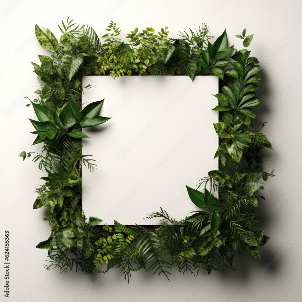 Mockup frame, An artistic arrangement featuring a wooden frame, adorned by a lush plant playfully tracing its edges. Generative AI Mockup frame, An artistic arrangement featuring a wooden frame, adorned by a lush plant playfully tracing its edges. Generative AI