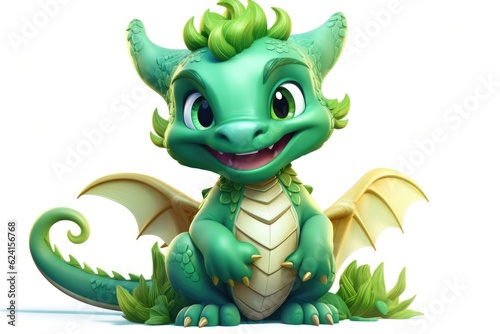 Cute baby fantasy kawaii dragon isolated on a white background. Generative AI