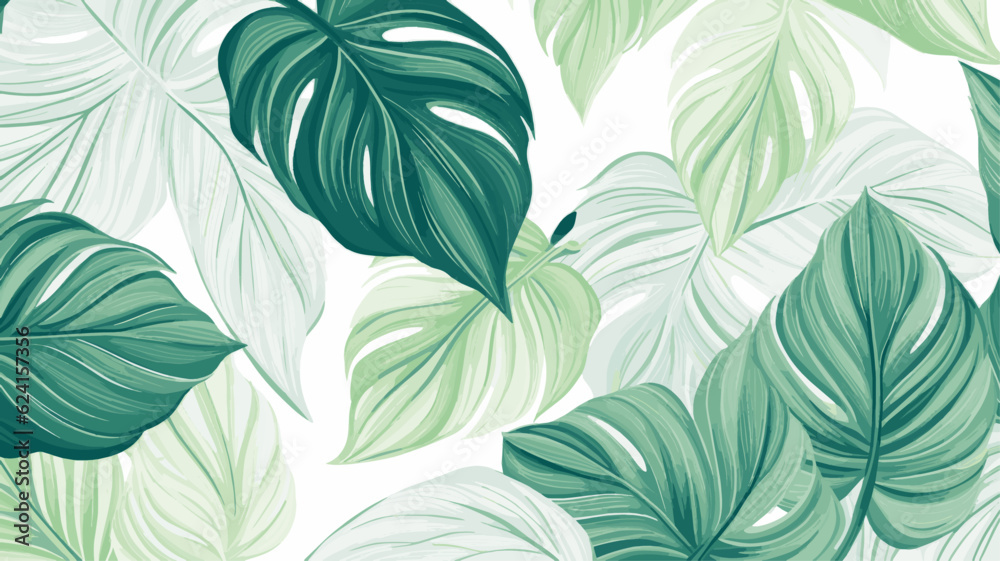 Tropical leaf line art background Natural botanic