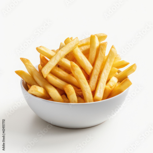 French fries on a white background. AI generative.