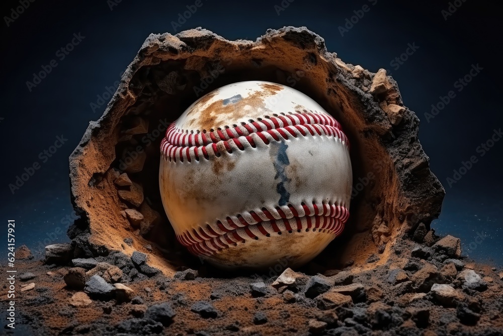 Baseball through a cement wall, Concept of strength. Baseball through a cement wall, Concept of strength.