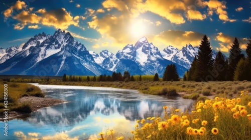 A Mountain Range with Its Reflection, Grand Teton National Park.