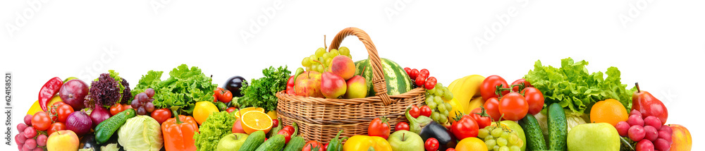 Collage of fresh fruits and vegetables for layout isolated on white background. Collage of fresh fruits and vegetables for layout isolated on white background.