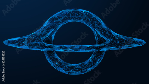 Black hole. A polygonal object of lines and points. Blue background.