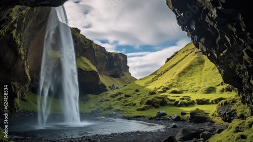 Kvernufoss waterfall in Iceland.