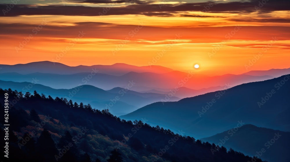 Natural summer landscape, Smoky mountain sunset.