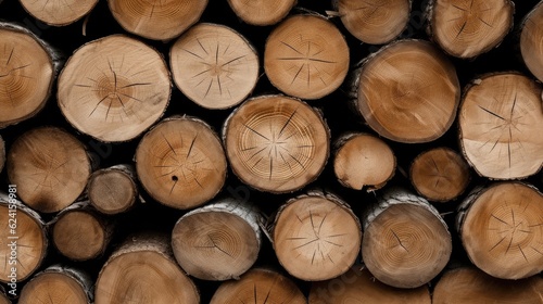 Stack of wooden stumps in cross section texture background, Wood industry background, Firewood.