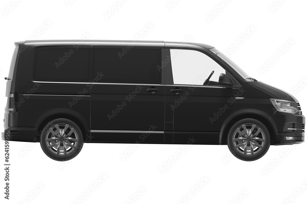black vip delivery van side view on isolated empty background for mockup