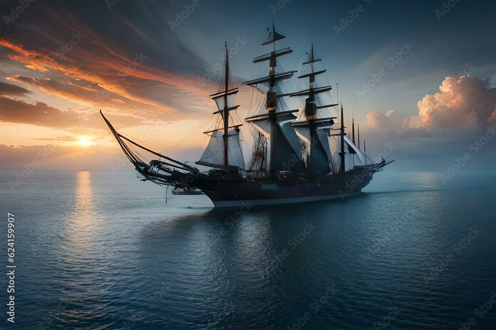 Obraz premium ship at sunset