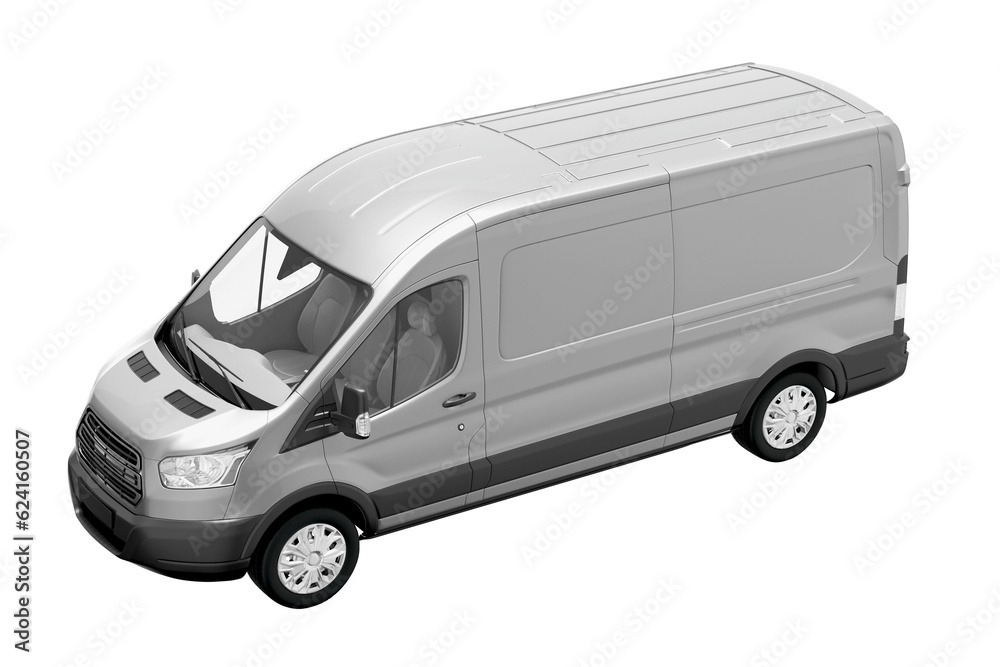 top  cross view of white van isolated on empty background for mockup