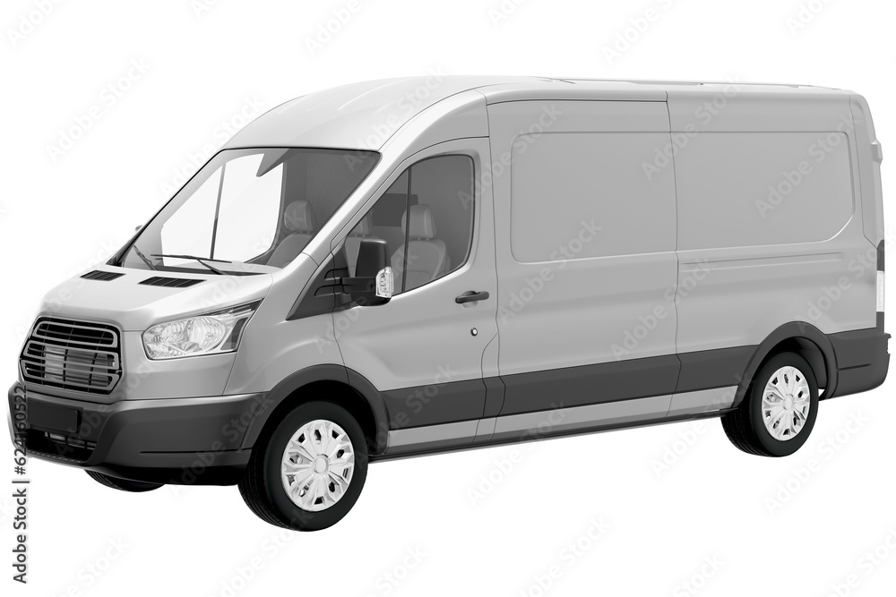white delivery van on isolated empty background for mockup	
