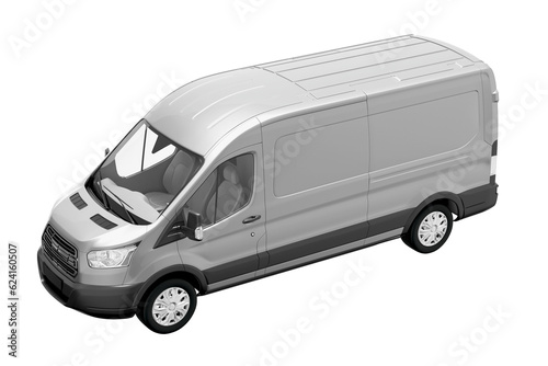 top  cross view of white van isolated on empty background for mockup