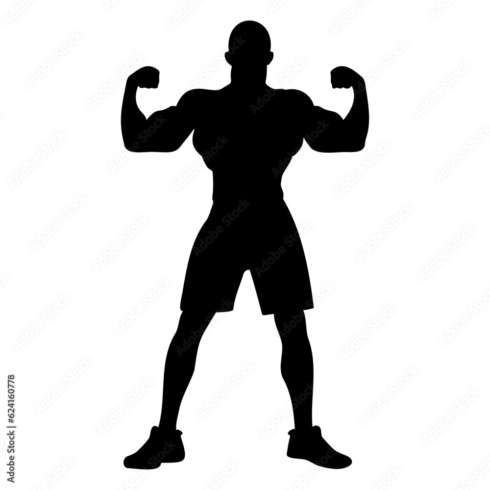 Bodybuilder pose showing his muscle Silhouette. Vector illustration