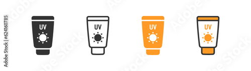 Spf sunscreen cream icon isolated on white background. Sun protect symbol. Sunscreen, summer vacation, shield, lotion, tanning. Flat design for web UI. Vector illustration.