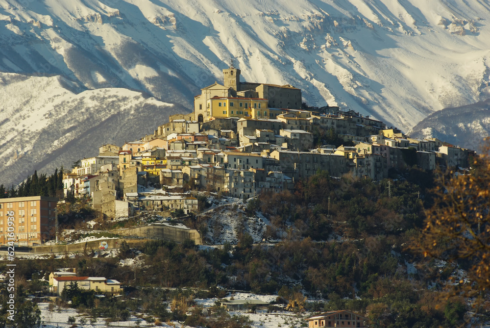 A heavy snowfall bleached the small village of Casoli in the province of Chieti and the surrounding peaks of the Maiella - Abruzzo - Italy