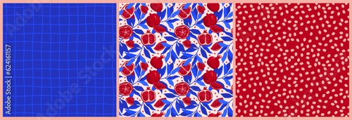a set of endless patterns with a grid, polka dots and modern grenades. a set of bright prints for the kitchen and clothes.