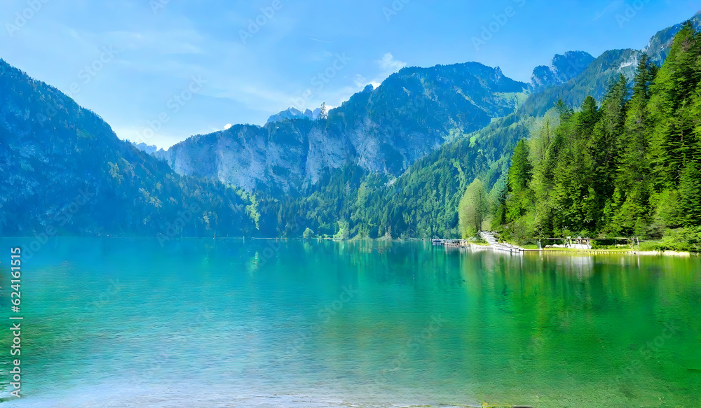 Beautiful nature background lake with moutains