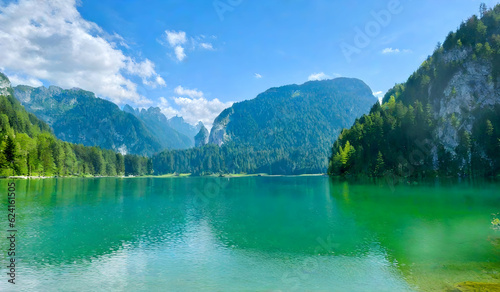Beautiful nature background lake with moutains
