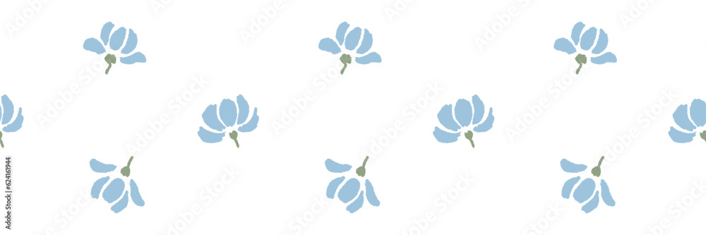 Blue handdrawn flowers seamless pattern. Vector pattern