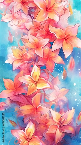 Watercolor Lily flower illustration. Colorful painting floral background. Generative AI