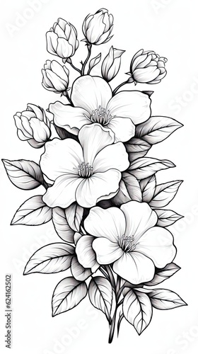 Cute Jasmine flower in coloring page style illustration. Line art painting. Generative AI
