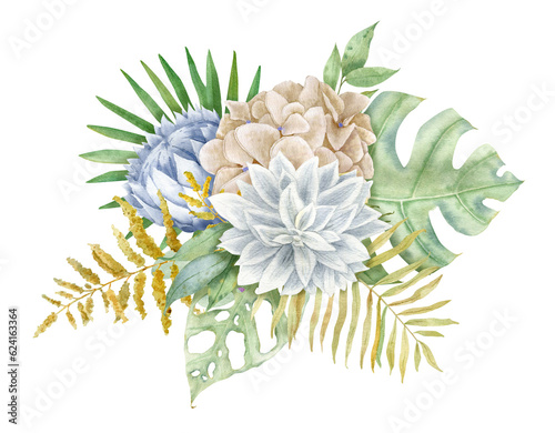 Floral boho bouquet. Watercolor flower for wedding invitaition, greeting card and over project.