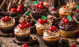 cupcakes with chocolate background