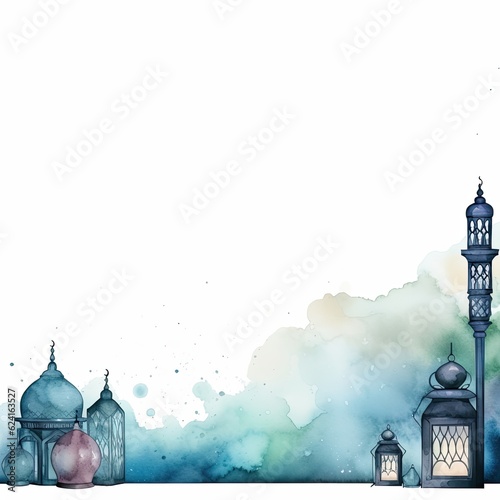 Watercolor Ramanad background. Illustration AI Generative.