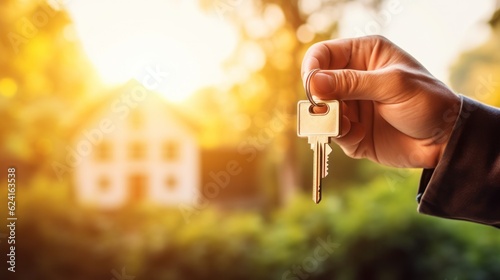 House with key. Real estate concept. Illustration AI Generative.