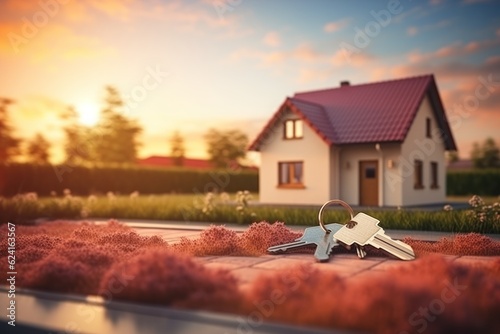 House with key. Real estate concept. Illustration AI Generative.