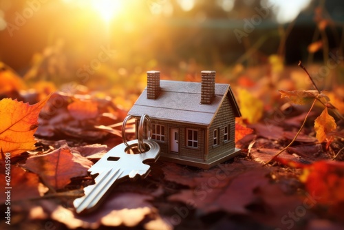 House with key. Real estate concept. Illustration AI Generative.