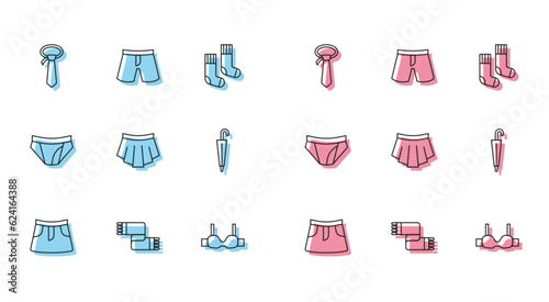 Set line Skirt  Winter scarf  Tie  Bra  Umbrella  Men underpants and Short or icon. Vector