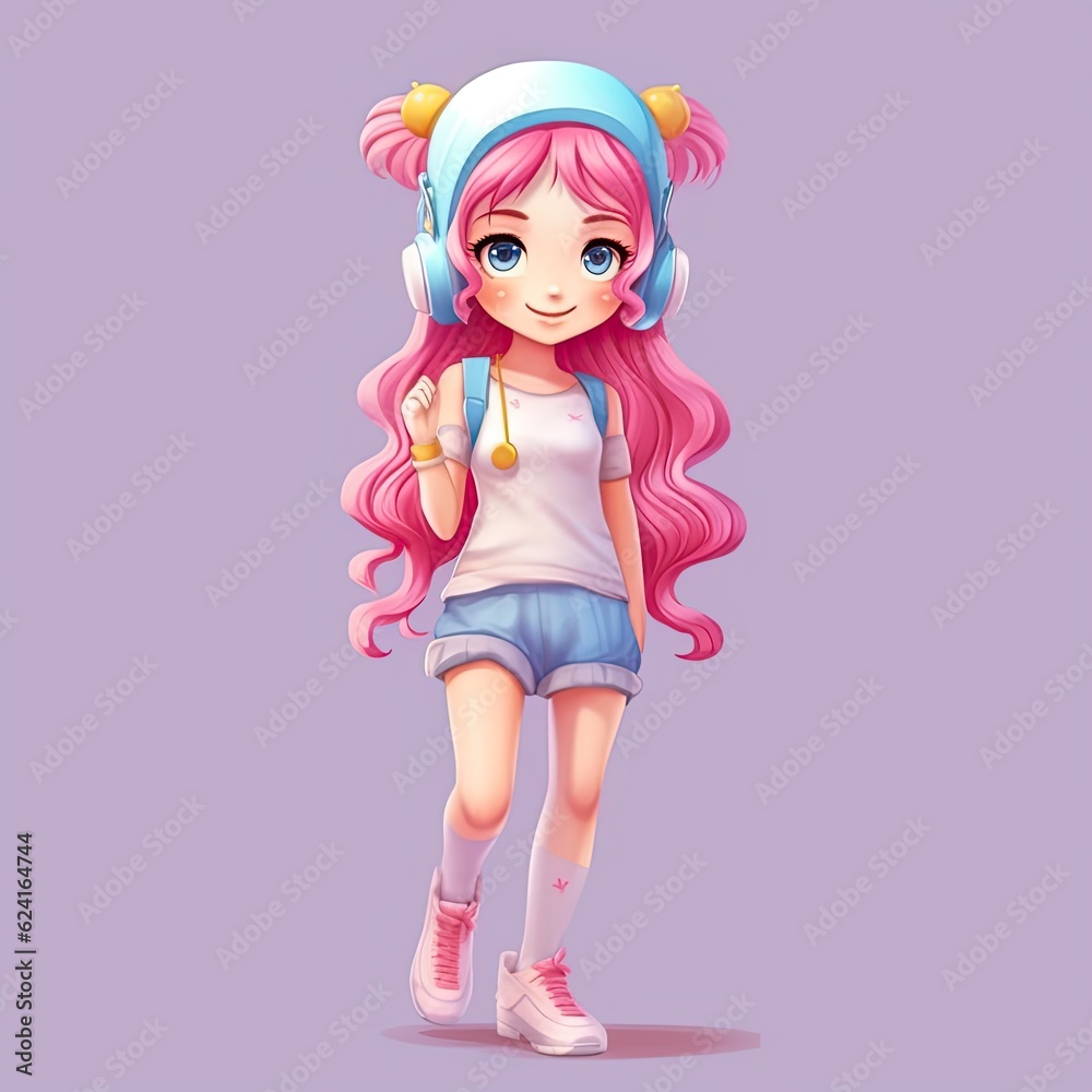 Cute Teen character illustration. Colorful kawaii style design. Generative AI
